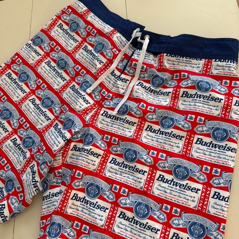 Budweiser Print Swim Trunks Board Shorts Beach Wear Party Beer Summer XXL Fun